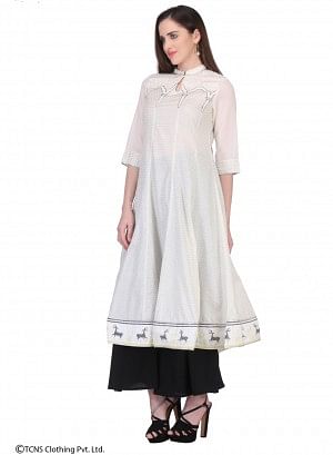 White Printed 3/4 Sleeve kurta