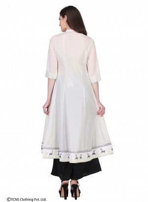 White Printed 3/4 Sleeve kurta