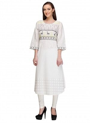 White Printed kurta