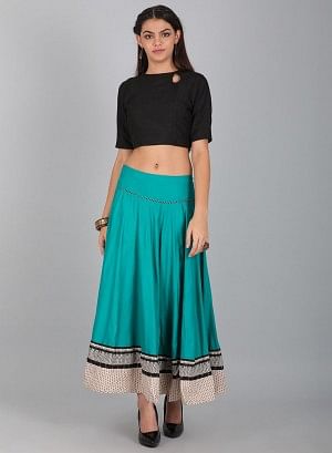 Green Solid Skirt