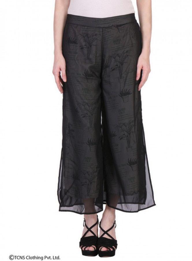 Black Printed Pants - wforwoman