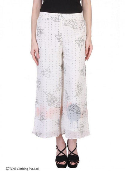 White Printed Pants - wforwoman