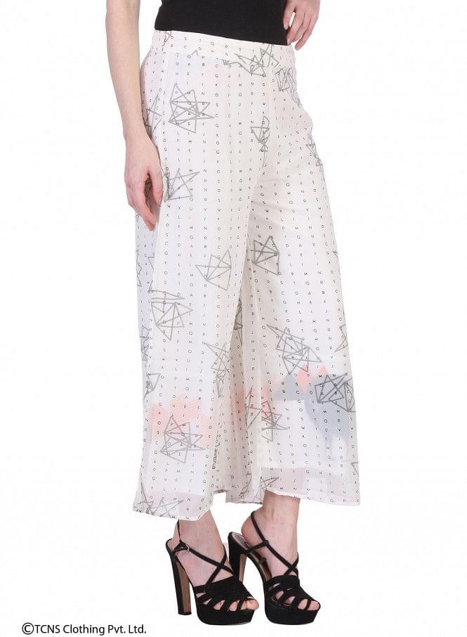 White Printed Pants - wforwoman