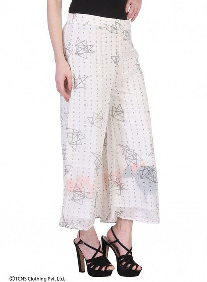 White Printed Pants - wforwoman