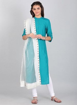 White Solid Textured Dupatta