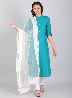 White Solid Textured Dupatta