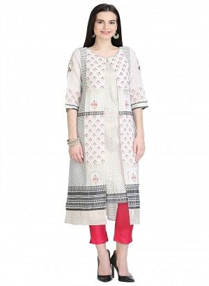 White 3/4 Sleeve Printed kurta