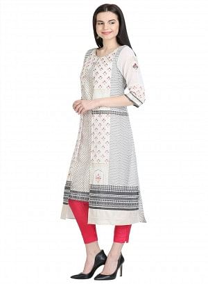 White 3/4 Sleeve Printed kurta