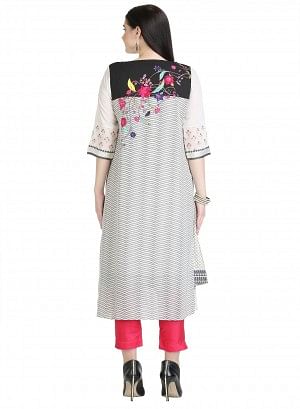 White 3/4 Sleeve Printed kurta