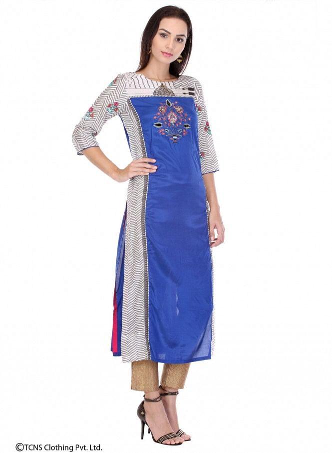 Multicoloured Printed 3/4 Sleeve kurta - wforwoman