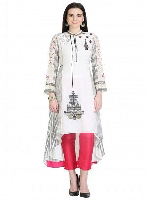 White 3/4 Sleeve Printed kurta