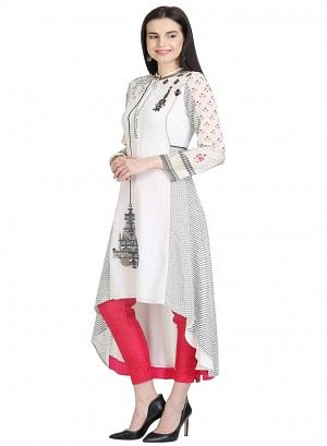 White 3/4 Sleeve Printed kurta