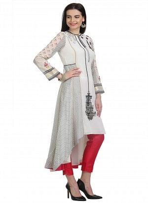 White 3/4 Sleeve Printed kurta