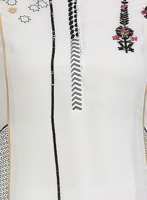 White 3/4 Sleeve Printed kurta