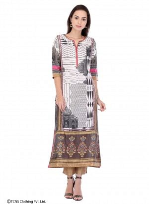 White Printed 3/4 Sleeve kurta