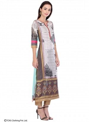 White Printed 3/4 Sleeve kurta