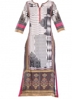 White Printed 3/4 Sleeve kurta