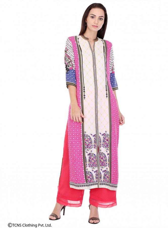 Multicoloured Printed 3/4 Sleeve kurta - wforwoman