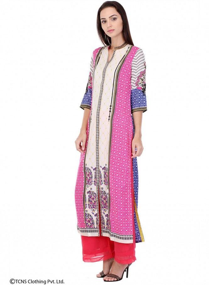 Multicoloured Printed 3/4 Sleeve kurta - wforwoman