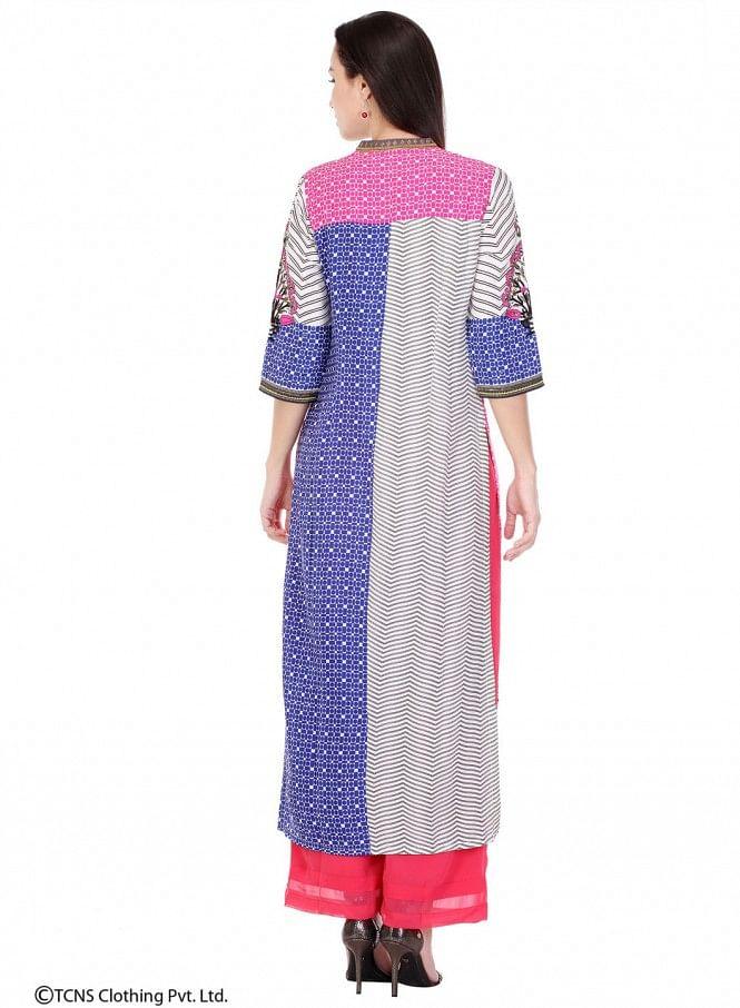 Multicoloured Printed 3/4 Sleeve kurta - wforwoman