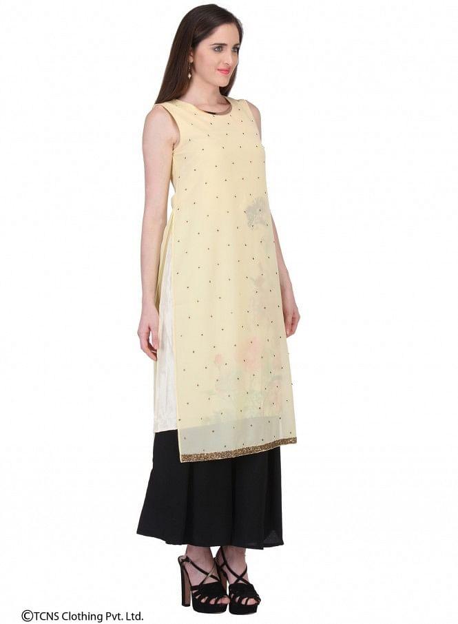 Yellow Printed kurta - wforwoman