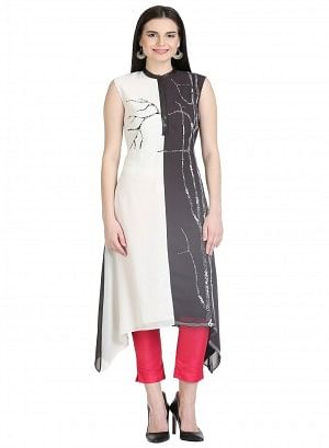 Black And White Sleeve Less kurta