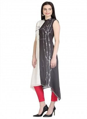 Black And White Sleeve Less kurta