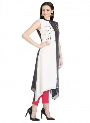 Black And White Sleeve Less kurta