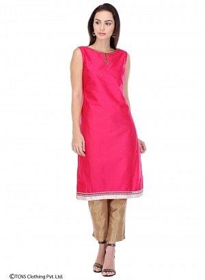 Pink Embellished Sleeveless kurta - wforwoman