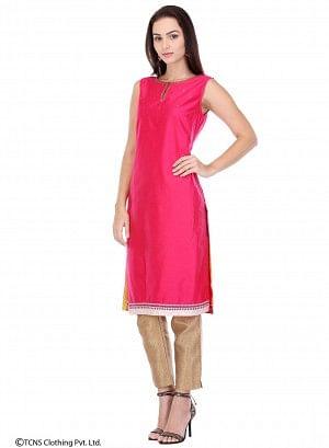 Pink Embellished Sleeveless kurta - wforwoman