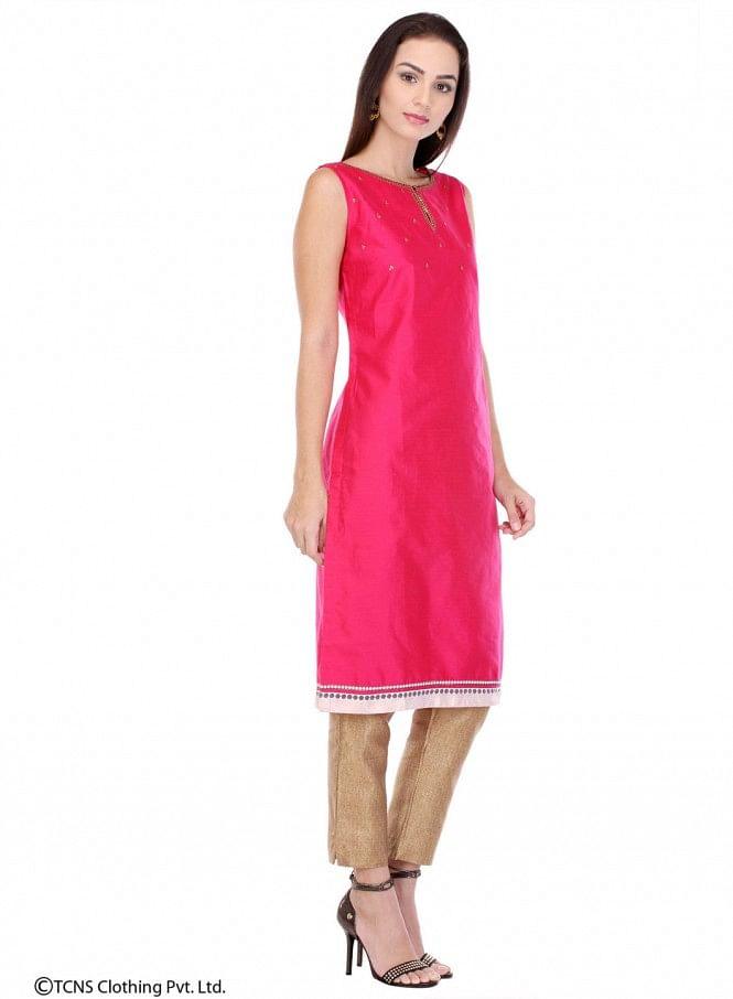 Pink Embellished Sleeveless kurta - wforwoman