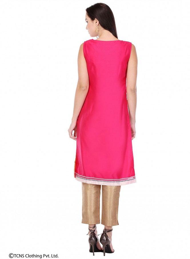 Pink Embellished Sleeveless kurta - wforwoman