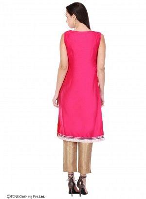 Pink Embellished Sleeveless kurta - wforwoman