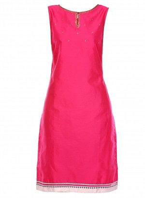 Pink Embellished Sleeveless kurta - wforwoman