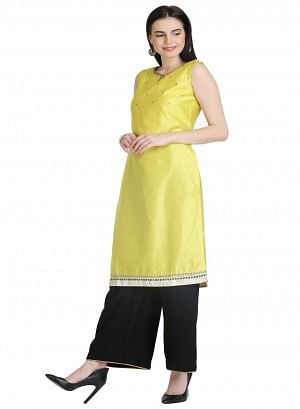 Yellow Round Neck Sleeveless kurta