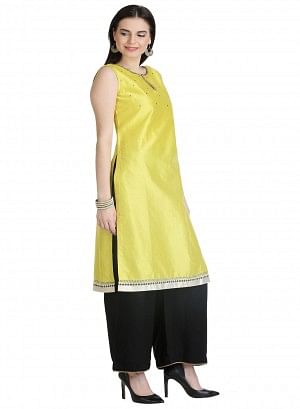 Yellow Round Neck Sleeveless kurta