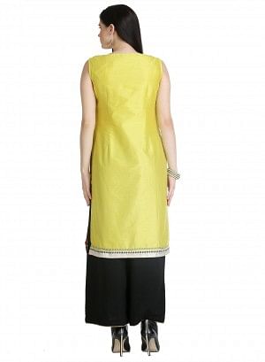 Yellow Round Neck Sleeveless kurta