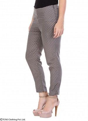 Grey Printed Ankle-Length Trousers - wforwoman