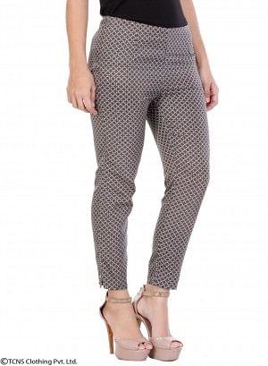 Grey Printed Ankle-Length Trousers - wforwoman