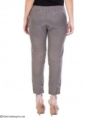 Grey Printed Ankle-Length Trousers - wforwoman