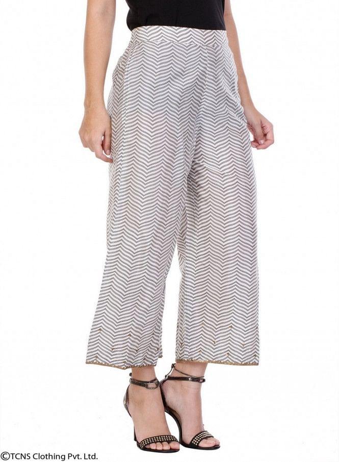 White Printed Pants - wforwoman