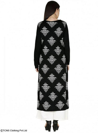 Black Round Neck Winter kurta - wforwoman