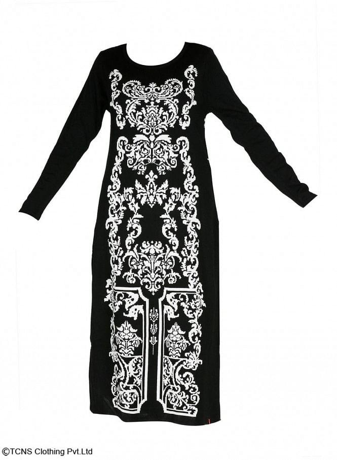 Black Round Neck Winter kurta - wforwoman