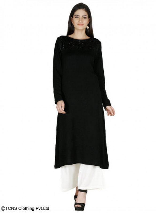 Black Full Sleeve kurta - wforwoman