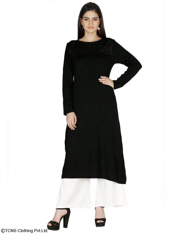 Black Full Sleeve kurta - wforwoman