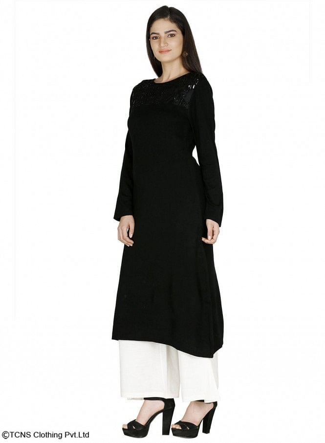 Black Full Sleeve kurta - wforwoman