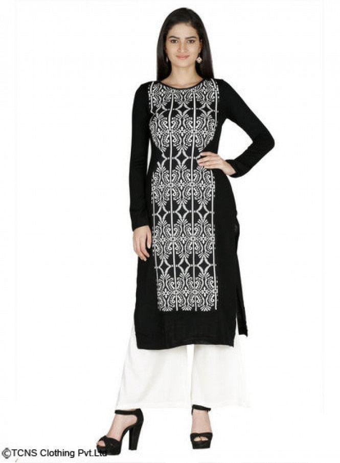 Black Full Sleeve kurta - wforwoman