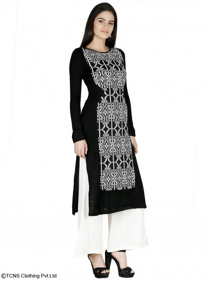 Black Full Sleeve kurta - wforwoman