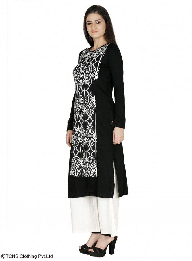 Black Full Sleeve kurta - wforwoman