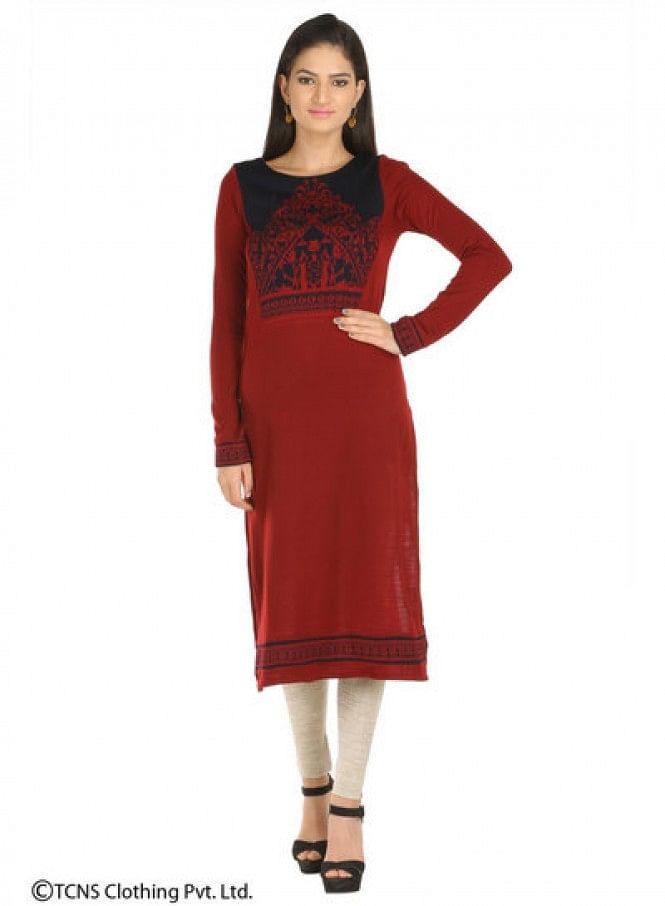 Red Full Sleeve kurta - wforwoman